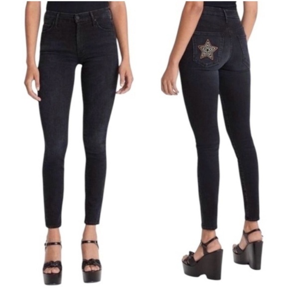 MOTHER The High Waisted Looker Embroidered Washed Black Blackbird Jeans 27 - Picture 1 of 10